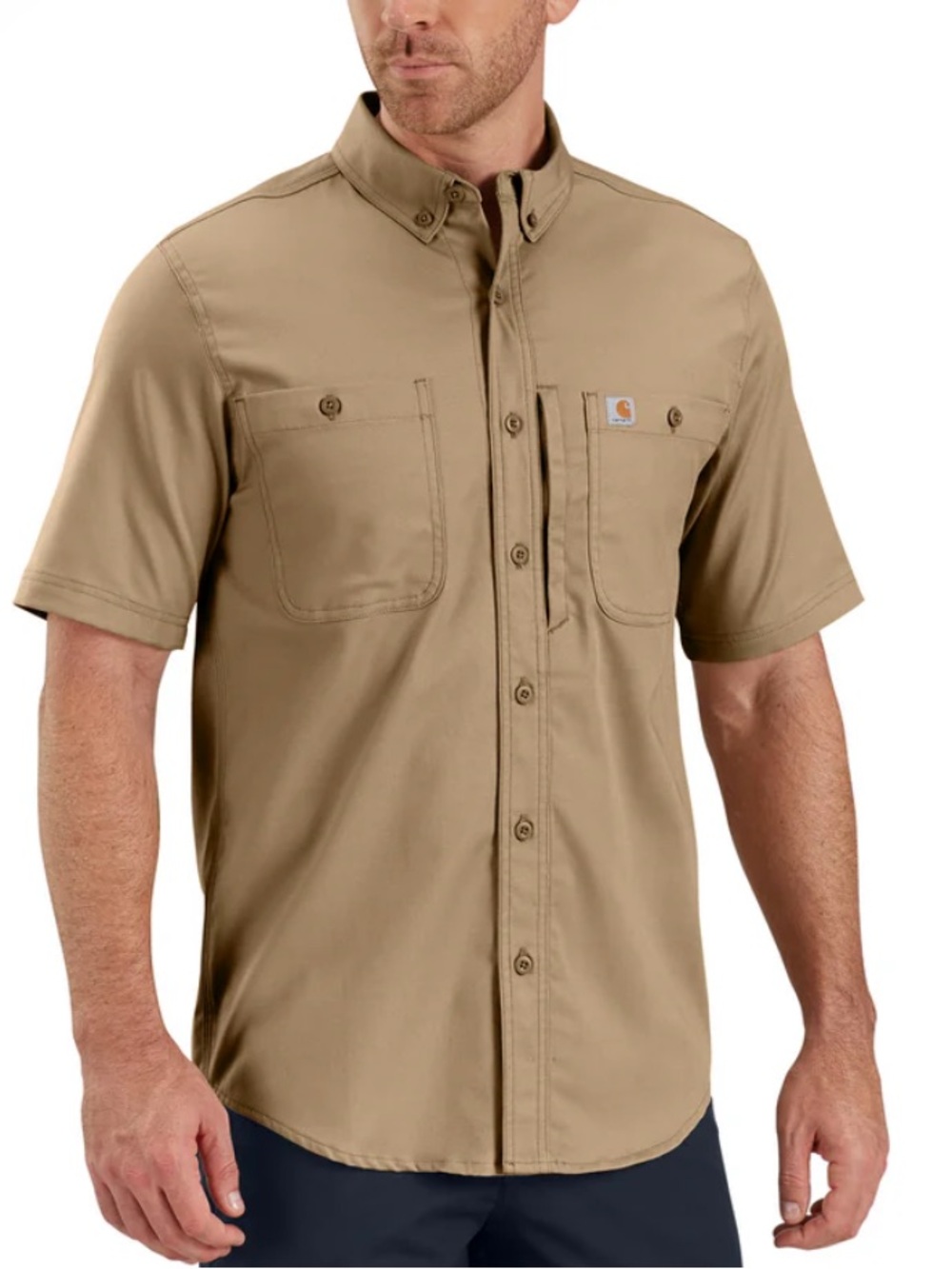 Vintage Carhartt Men’s Short Sleeve Button-Down Work Shirt - Khaki